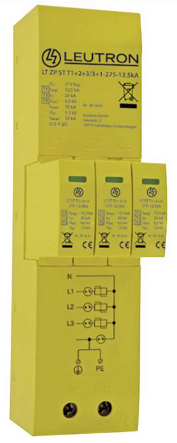 Leutron 381681 LT ZP ST T1+2+3/3+1-275-12.5kA Surge protection device Surge protection for: Switchboards 50 kA 1 pc(s)