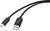 A black USB cable with a USB-A plug on one side and a USB-C plug on the other side.
