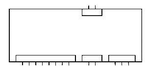 Floor plan of a rectangular room with four tables positioned around the perimeter; two entrances at the top and bottom, with no internal furniture shown.