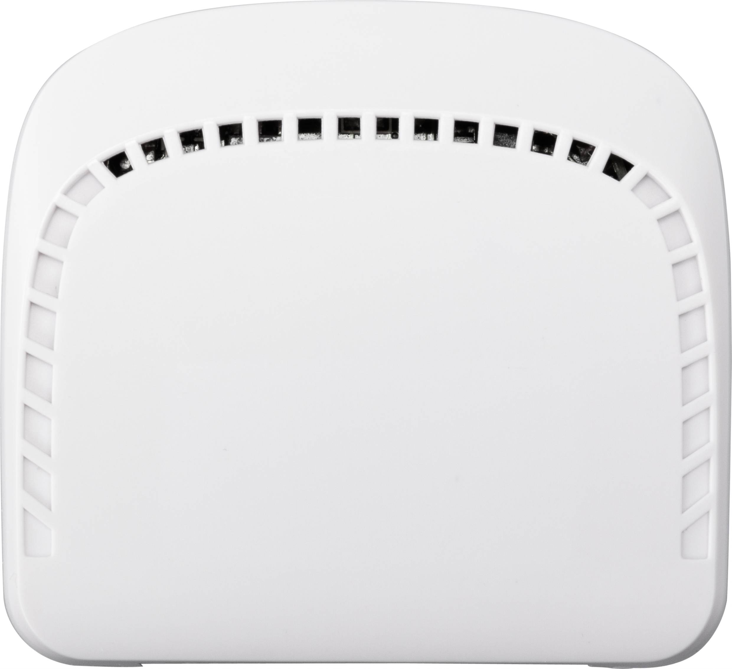 A white, rectangular router with side ventilation slots.