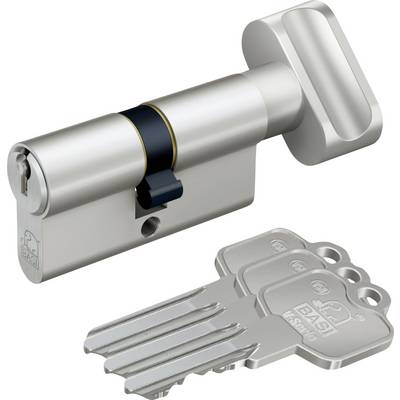 A metal door cylinder with three keys. The cylinder has a smooth surface, and the keys are designed to match the cylinder.