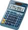 A blue calculator displays the numbers '1234567890.12' on its screen. Several function buttons are visible.