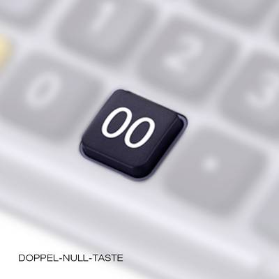 Double zero key on a keyboard, highlighted against a blurred background.