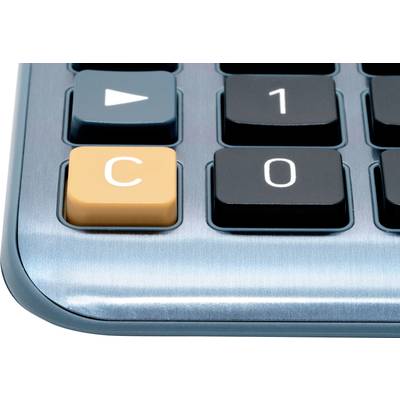 A close-up of a calculator keyboard with the orange 'C' button highlighted, surrounded by black numerical keys.
