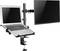 'Mounted on a dual desk mount, the laptop and monitor together provide an ergonomic workstation.'