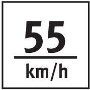 Traffic sign graphic displaying '55 km/h speed limit' in white text on a black background.