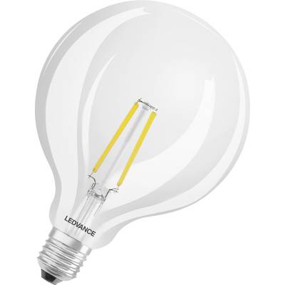A LED light bulb with visible filaments. It is suitable for use in fixtures with an E27 socket.