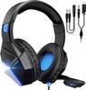 Mipow EG10 Over-ear headset Corded (1075100) Stereo Black, Blue Microphone noise cancelling Microphone mute, Volume control Gaming