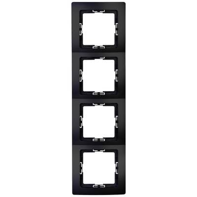 Multiple frame in black plastic for wall-mounting four electrical switches or sockets in a vertical configuration.