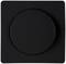A black light switch with a square plate and a round rotary knob in the centre, in a minimalist design.