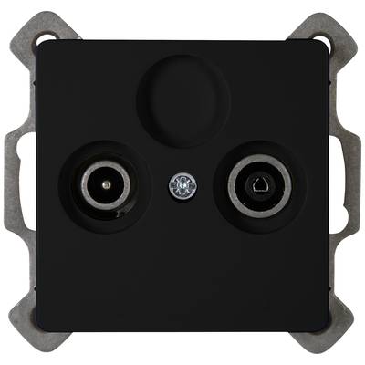 Black TV/radio socket with two connection sockets and a central screw.