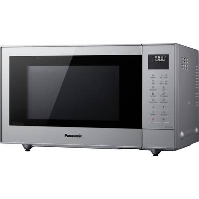 A silver microwave with a digital display shows the time as 10:00. Control buttons are located to the right of the door.