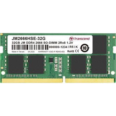 Transcend JetRAM Laptop RAM card   DDR4 32 GB 1 x 32 GB Non-ECC 2666 MHz 260-pin SO-DIMM CL19 JM2666HSE-32G