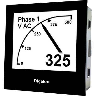 Digital display shows AC voltage, Phase 1, with a value of 325 volts. Scale ranges from 0 to 500 volts.