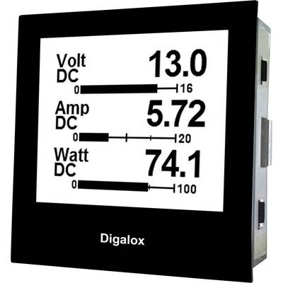 A digital display shows voltage, current, and power readings: 'Volt DC 13.0', 'Amp DC 5.72', 'Watt DC 74.1'.