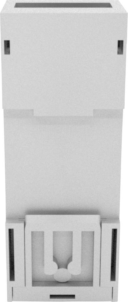 A grey, rectangular block with multiple notches and recesses, possibly a technical component or housing part.