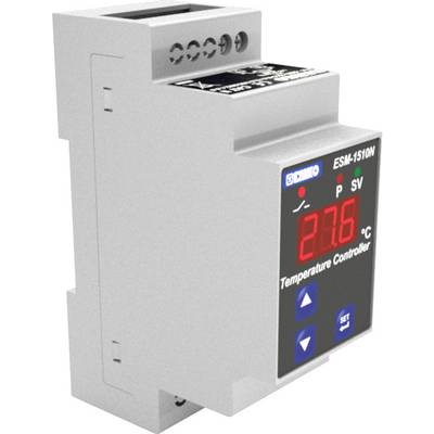 A digital temperature controller with a red LED display shows 27.6 °C. It has several adjustment buttons and is suitable for mounting.