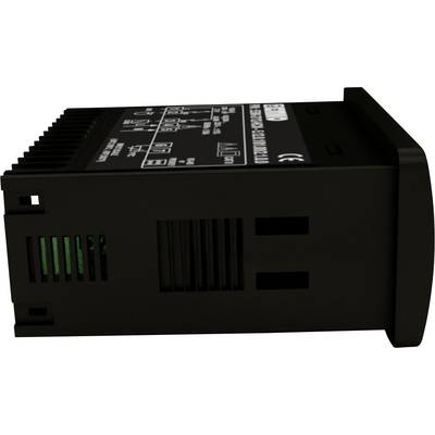 Black electronic device with ventilation slots and labelling on the top surface, possibly a temperature controller.