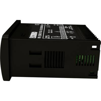 A black electronic device with ventilation slots and operational indicator lights, suitable for control cabinets or electronic systems.