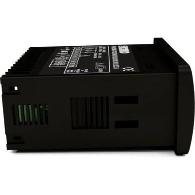A black electronic device with multiple ports and technical inscriptions, likely an industrial component or a control unit.