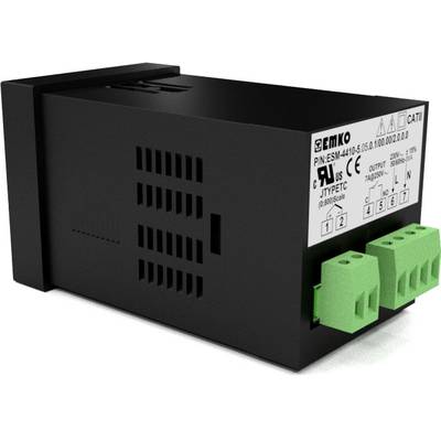 Black electronic device with green connection terminals, labelled 'GEMKO ESM-4410', displaying technical specifications.