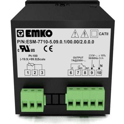 Electrical control module by EMKO with model number ESM-7710. It displays technical specifications and connections on the front panel.