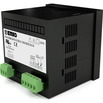 A black electrical device with white labels and green connection terminals. It bears the inscription 'EMKO'.