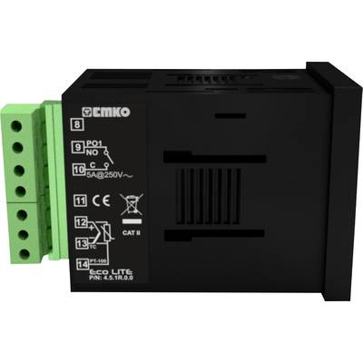 A black electric device with green connectors. It has symbols and specifications on the front, including 250V/5A.