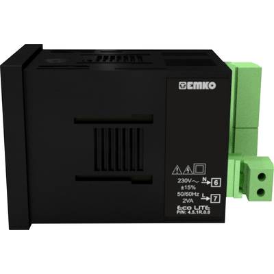 Black electrical device with green connectors, with inscription: 'EMKO', 230V~ ±15%, 50/60Hz, 2VA. Model: Eco LITE P/N: 4S.1R.0.