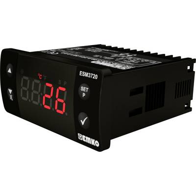 Digital temperature controller with red LED display showing 26°C. Device buttons on the right-hand side. Model number: ESM3720.