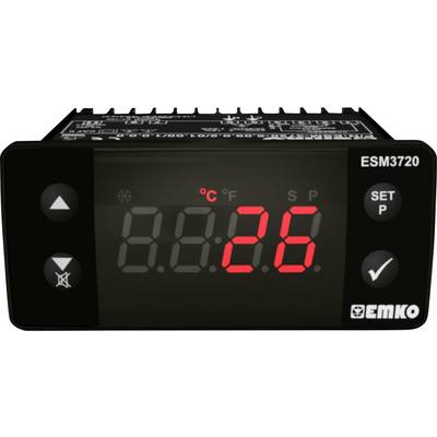 Digital temperature control device with a red illuminated display showing '26 °C'. Control buttons for settings are visible.