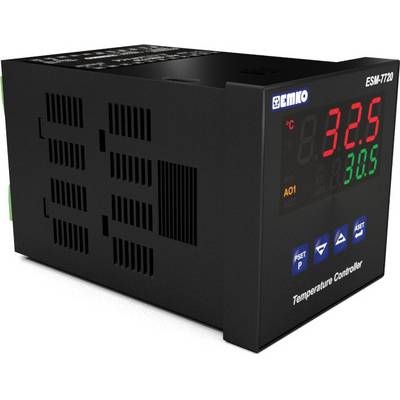 Black temperature controller with digital display shows 32.5°C in red and 30.5 in green. Marked as ESM-7720 by Emko.