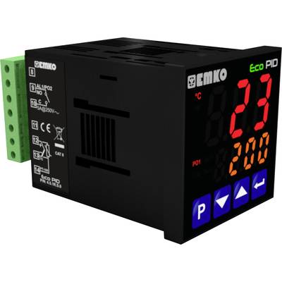 Digital temperature controller with LED display showing '23°C'. Device has buttons for settings and is used for temperature control.