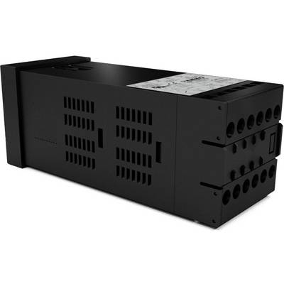 Black electronic device with ventilation slots and ports, possibly a power supply or control unit.