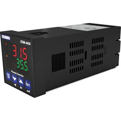 A black Emko ESM-4450 process controller displays the temperature 31.5°C in red and 35.6°C in green. Control buttons located underneath.