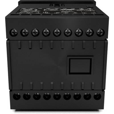 A black electronic device with multiple screw terminals on the front, likely for electrical installations.