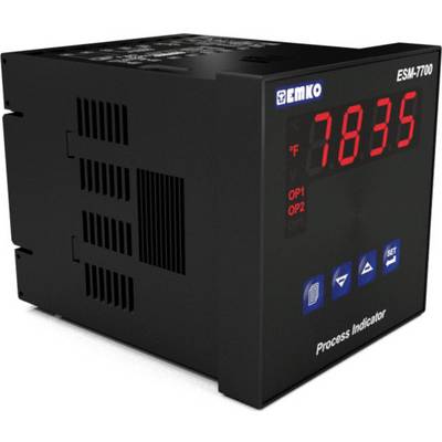 Temperature display of a process indicator by EMKO ESM-7700, showing '7835 °F'; contains buttons for settings and options.