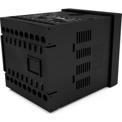 Black electronic device with ventilation slots, square button on the front, suitable for industrial applications.