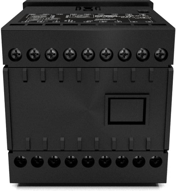 An electronic device with terminal screws on the front panel. Commonly used for wiring in electrical installation.