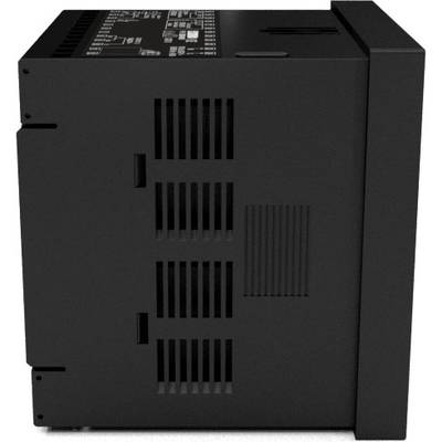 A black electronic device with ventilation slots on the side, likely a power supply unit or a control box.