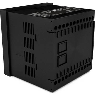 A black electric device with multiple connection terminals on its top surface. It is cube-shaped with ventilation slots on the sides.