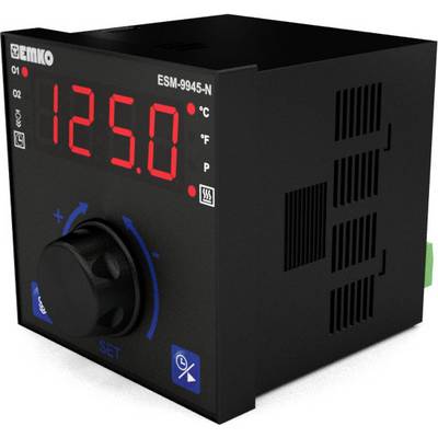 Temperature controller with digital display showing '125.0' degrees. Rotary knob underneath, several symbols on the front, black casing.