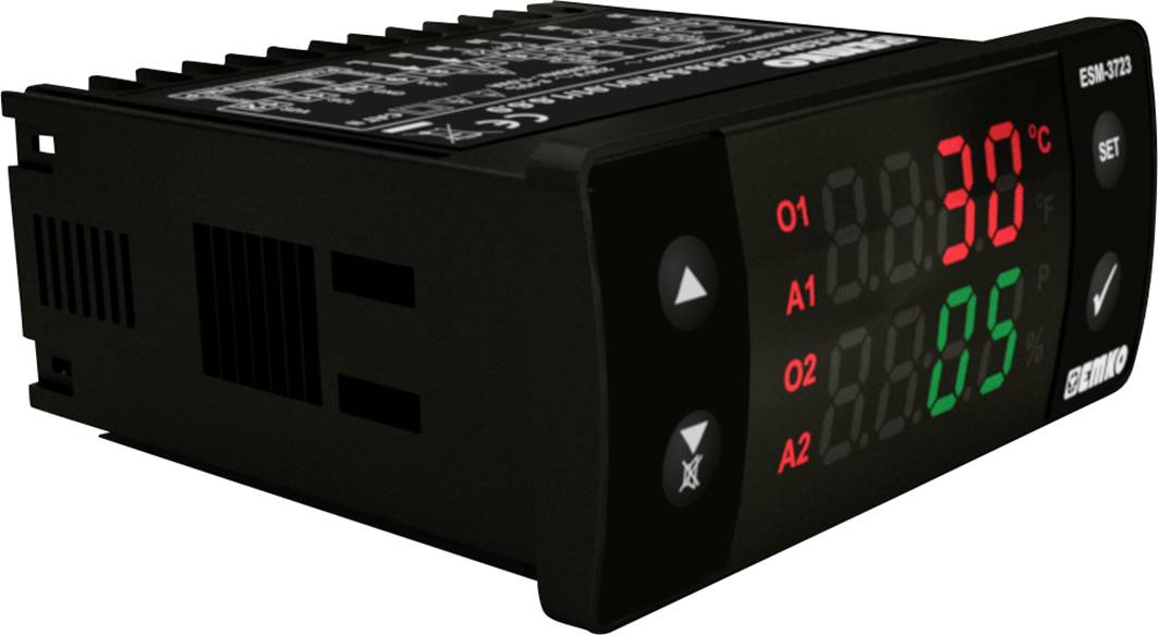 Digital temperature control device with red and green illuminated display. Shows '30°C' and '95'. Buttons on the left allow changes to settings.