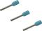Three blue cable end ferrules with metal tubes lie diagonally next to each other on a white background. They are intended for cable connections.
