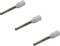 Three silver screws with white insulating sleeves arranged evenly on a white background.