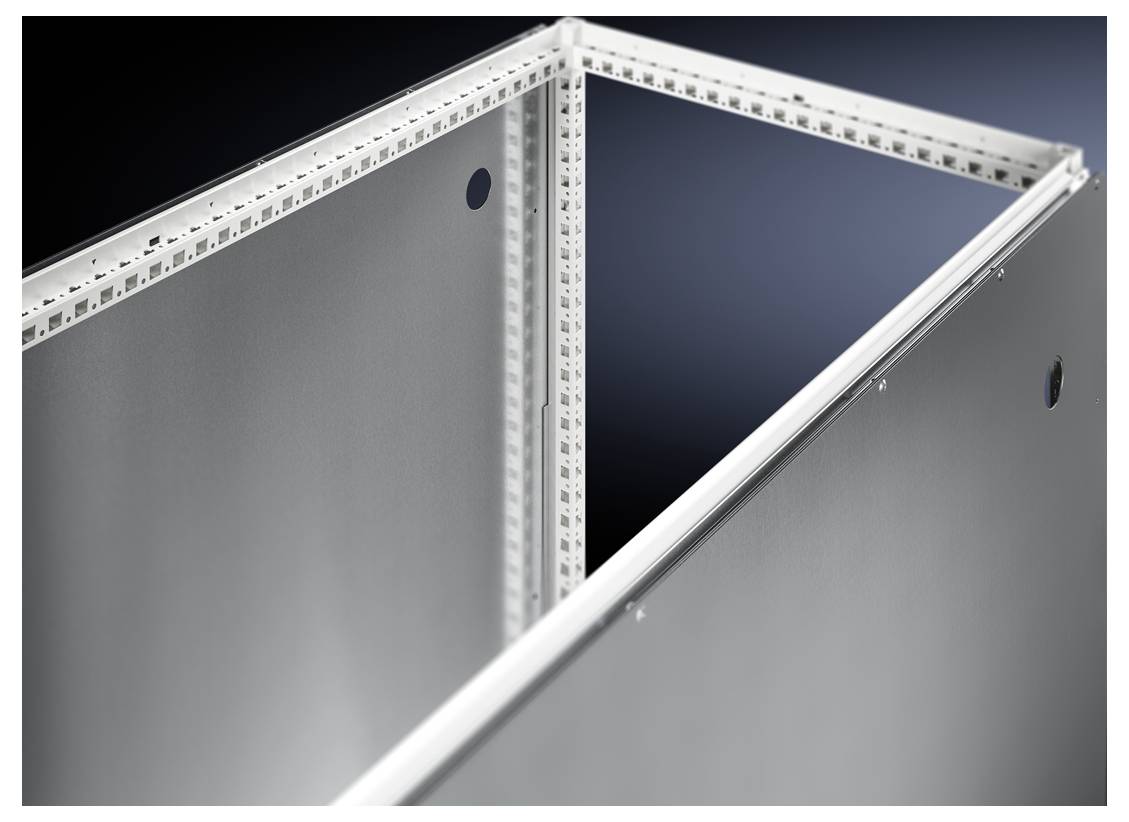 An aluminium frame in close-up, revealing edges and connecting elements against a blurred, dark background.