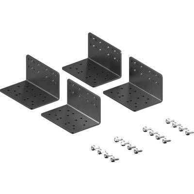 Four dark grey metal angles, each with multiple pre-drilled holes, accompanied by a number of mounting screws.