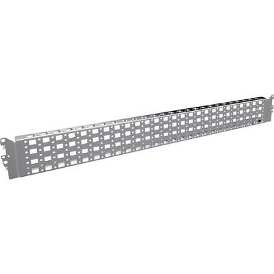 A silver metal shelving unit with square cut-outs, suitable for industrial applications or storage, is positioned diagonally in the image.