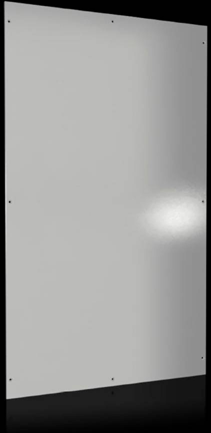 The image shows a large, gleaming metal plate with visible screws at the corners against a black background.