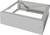 A grey, rectangular metal frame, presumably a rack drawer kit, partially assembled with visible slots and screw holes.